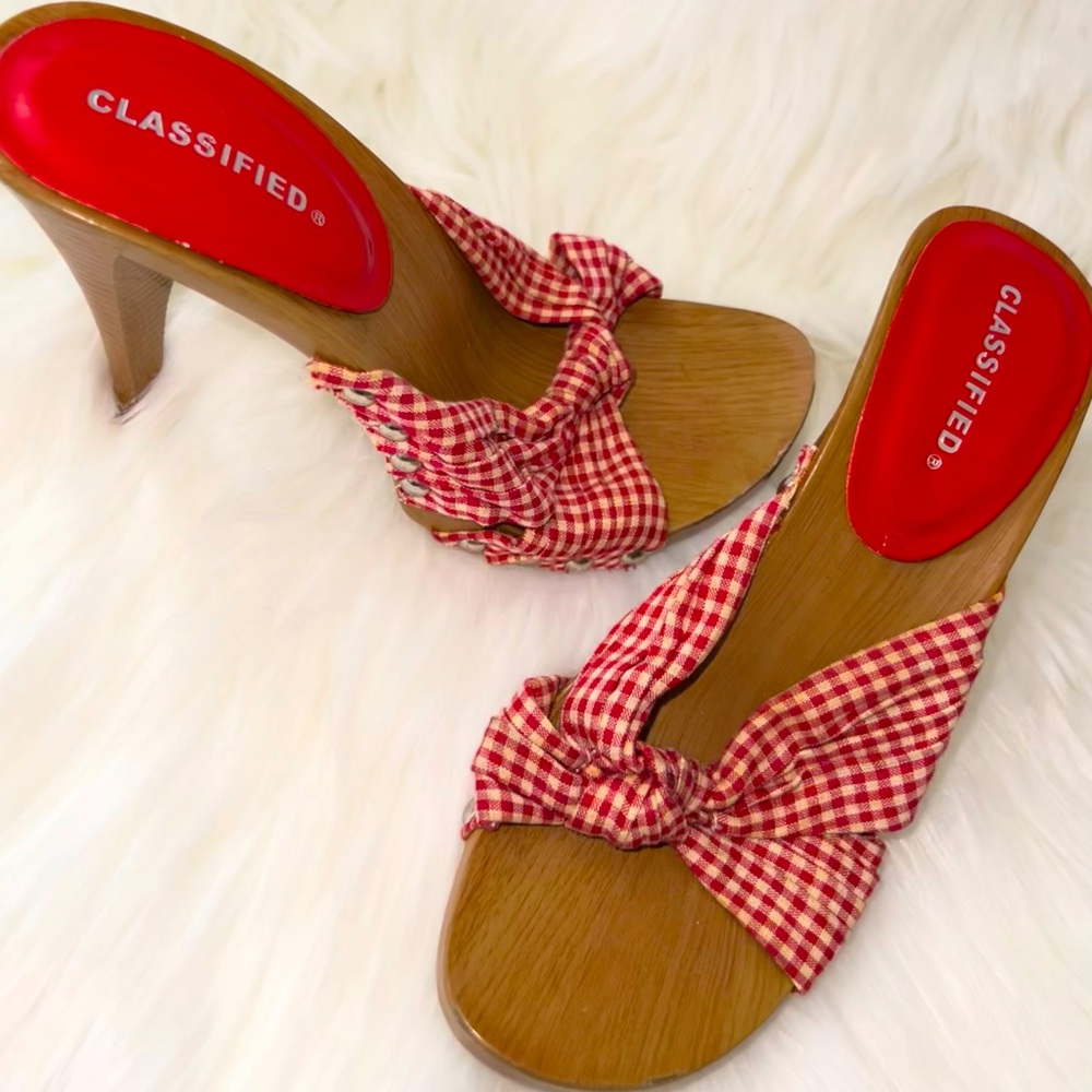 Wooden Plaid Heels